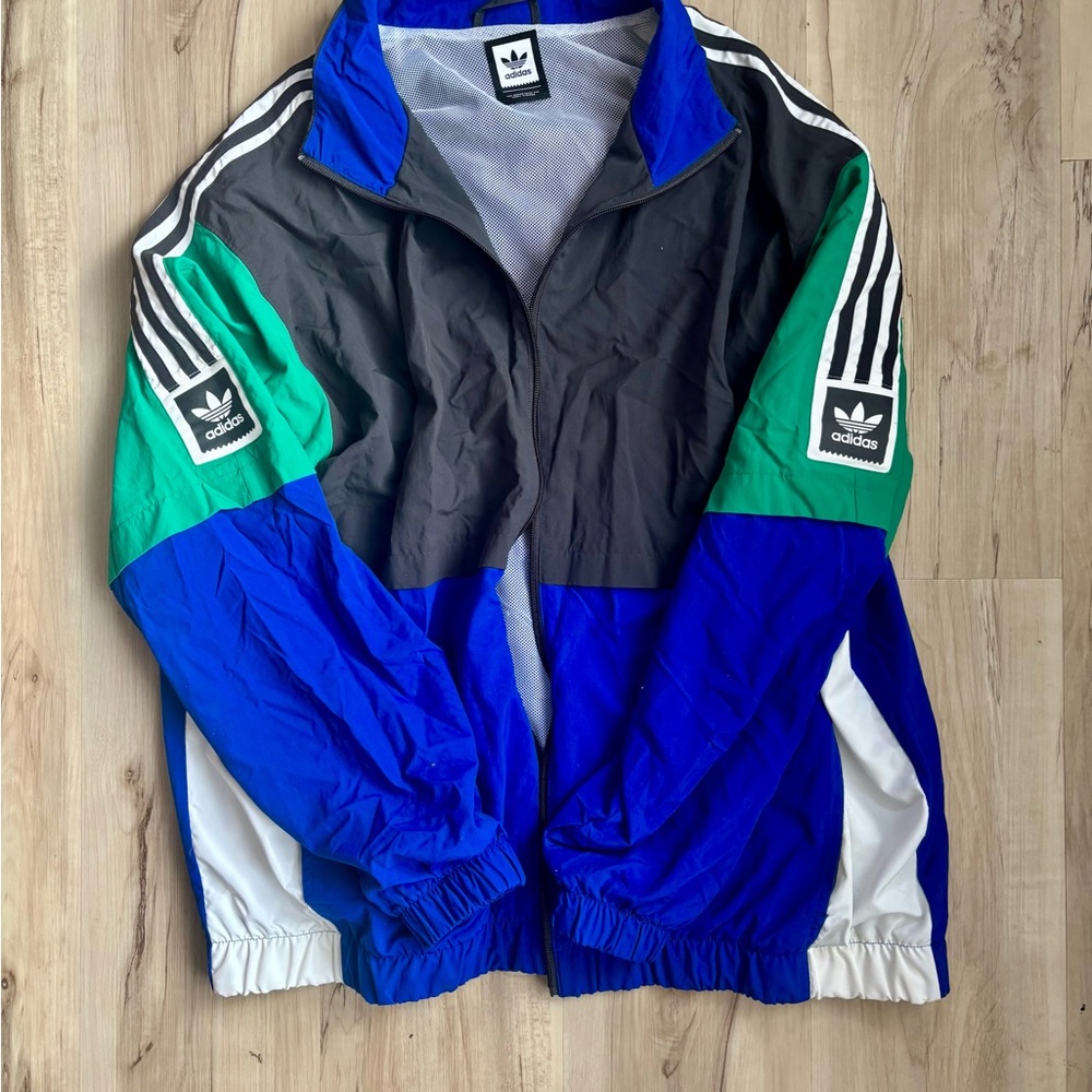 Adidas Men's Black, Blue, and Green Windbreaker